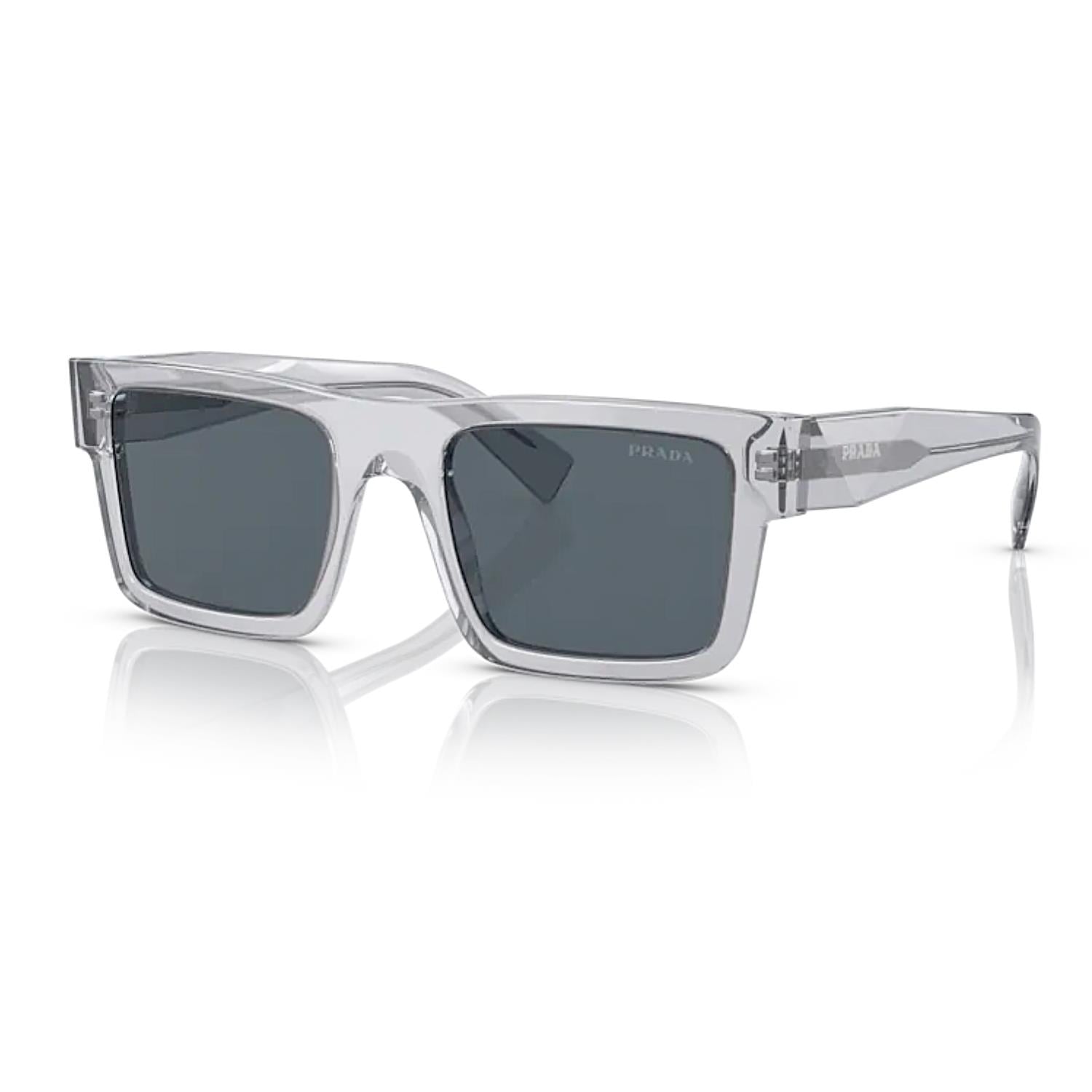 Prada PR 19WS U4309T 52 Unisex Dikdörtgen Şeffaf Kristal Gri Kemik Güneş Gözlüğü