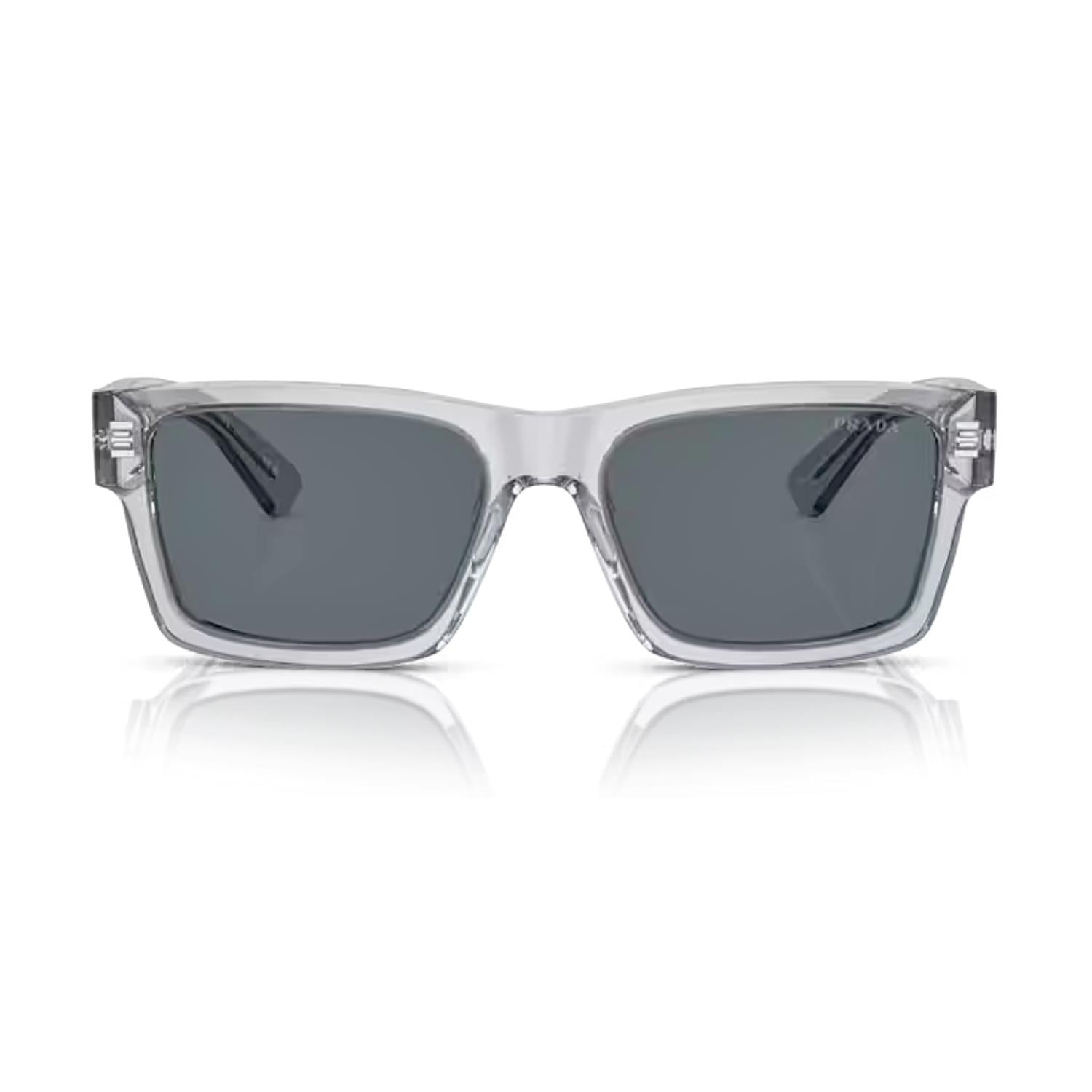 Prada PR 25ZS U430A9 56 Unisex Dikdörtgen Şeffaf Kristal Gri Kemik Güneş Gözlüğü