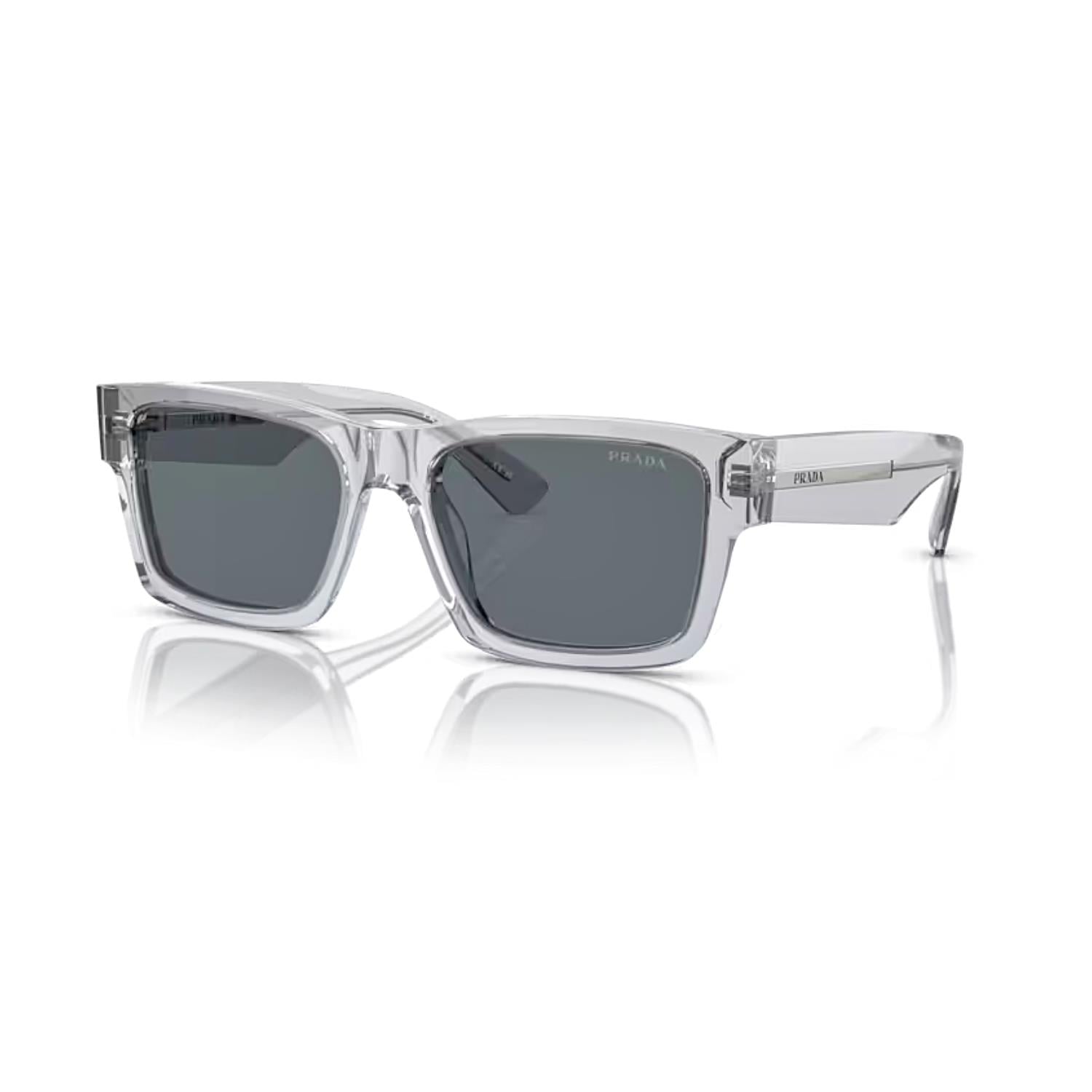 Prada PR 25ZS U430A9 56 Unisex Dikdörtgen Şeffaf Kristal Gri Kemik Güneş Gözlüğü