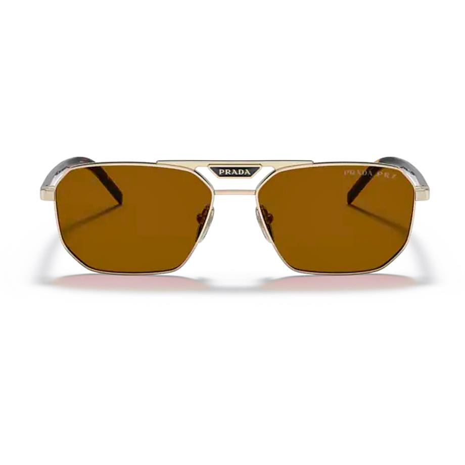Prada PR 58YS ZVN5Y1 57 Polarize Erkek Dikdörtgen Gold Metal Güneş Gözlüğü