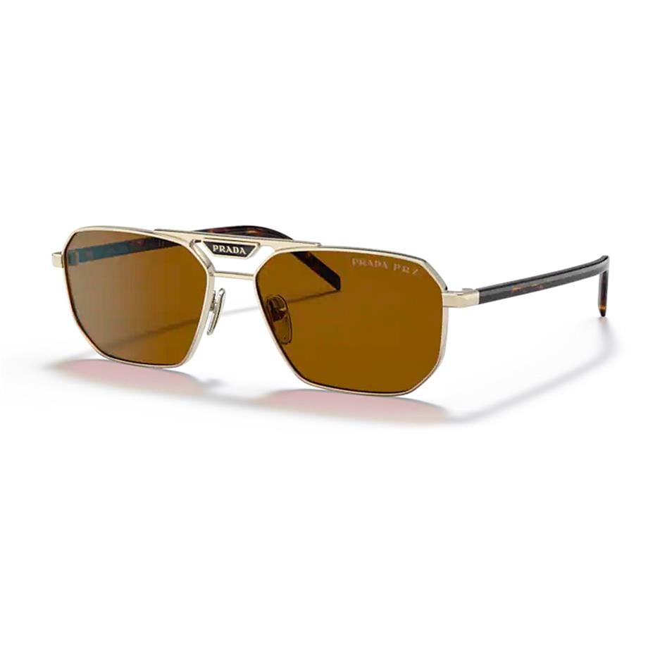 Prada PR 58YS ZVN5Y1 57 Polarize Erkek Dikdörtgen Gold Metal Güneş Gözlüğü