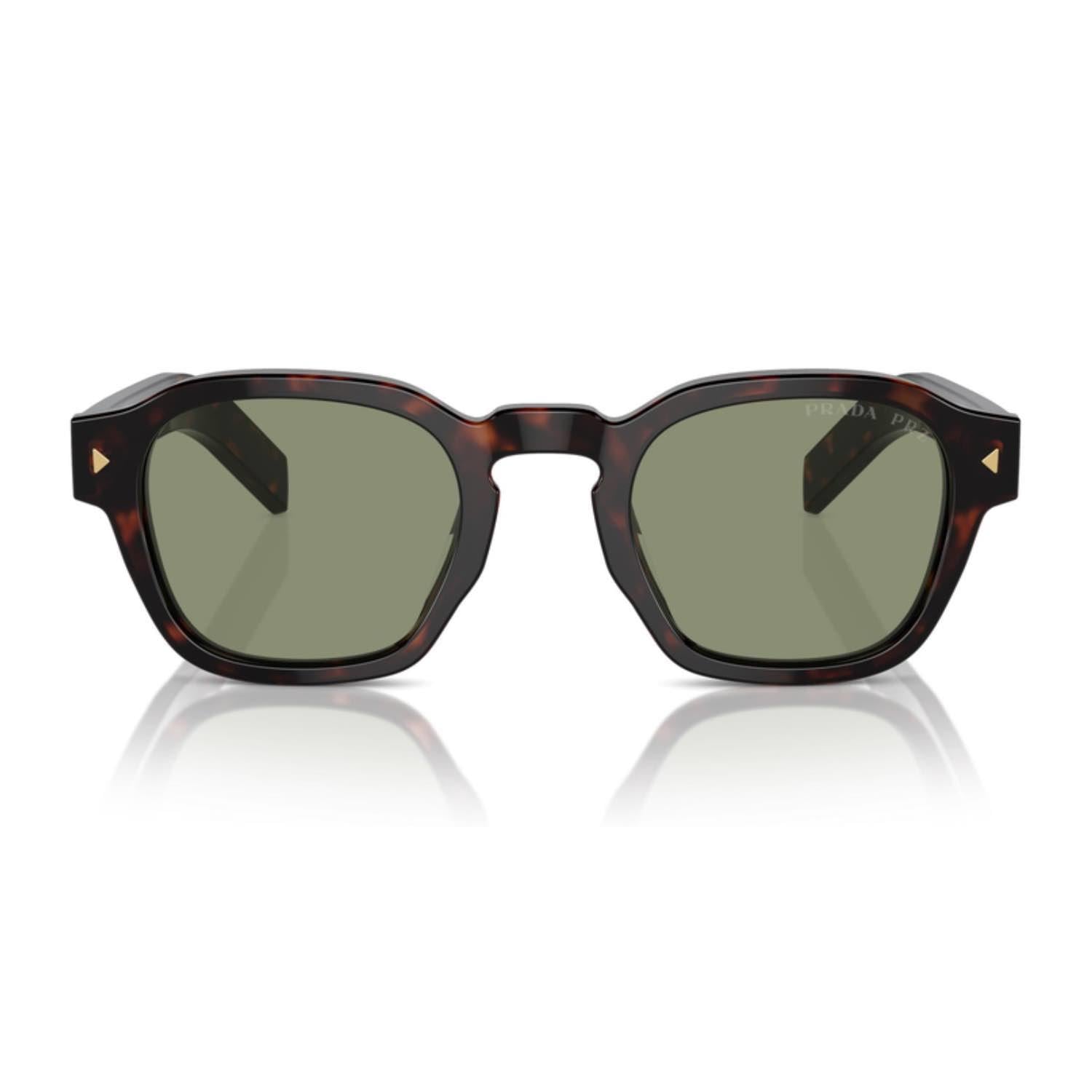 Prada PR A16S 17N20G 52 Polarize Unisex Geometrik Kırçıllı Kahverengi Kemik Güneş Gözlüğü