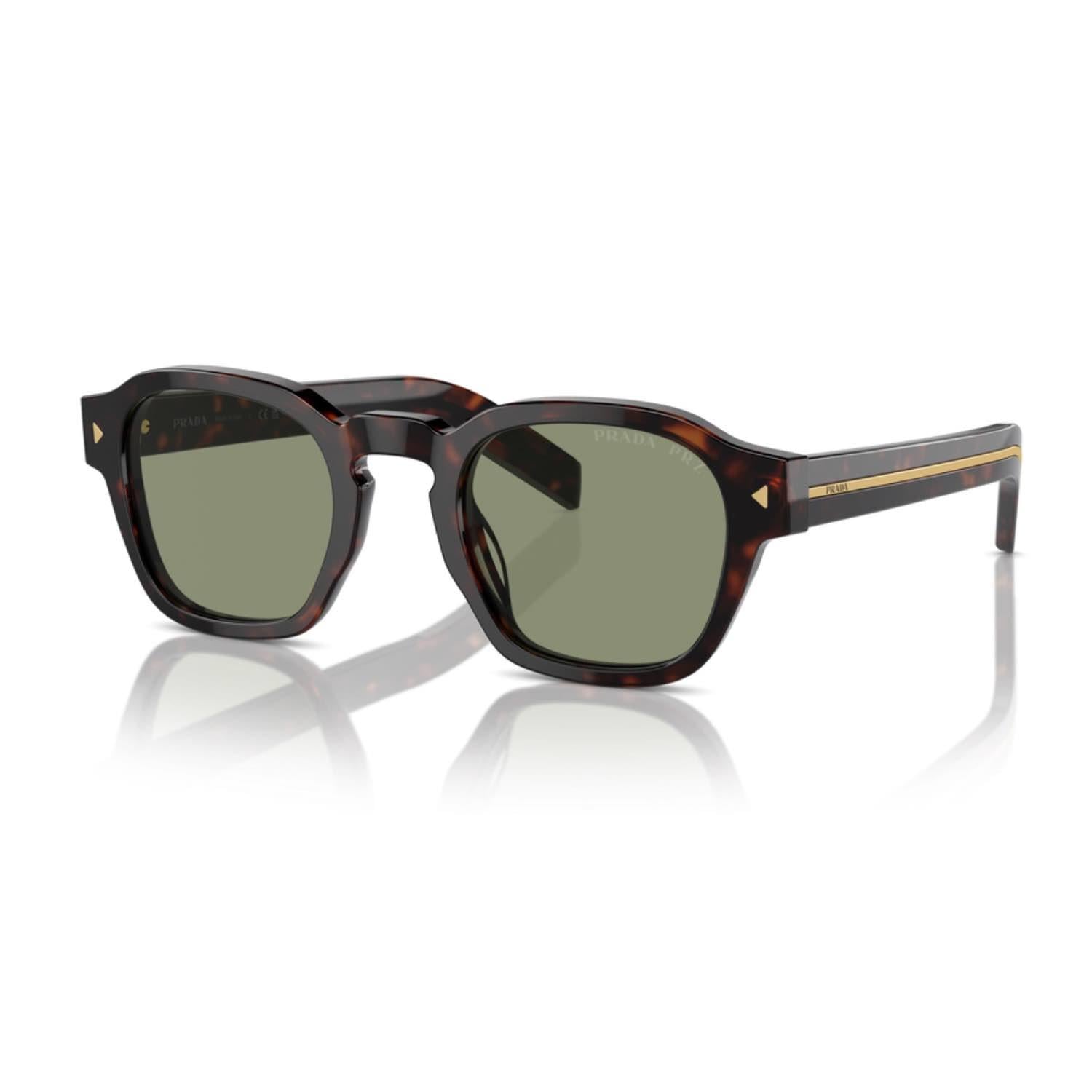 Prada PR A16S 17N20G 52 Polarize Unisex Geometrik Kırçıllı Kahverengi Kemik Güneş Gözlüğü