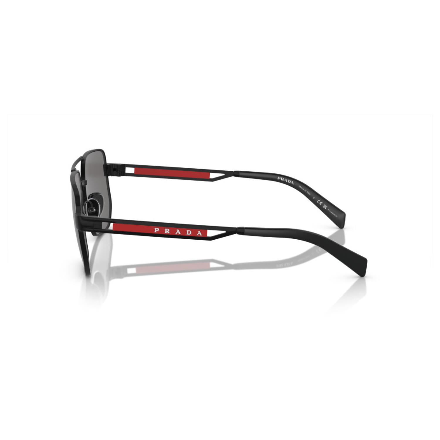 Prada PR A51ZS 1B002G 59 Linea Rossa Erkek Kare Polarize Siyah Metal Güneş Gözlüğü