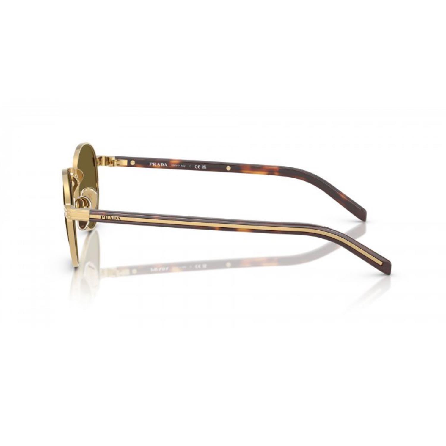 Prada PR B52S 5AK09Z 49 Unisex Oval Gold Metal Güneş Gözlüğü