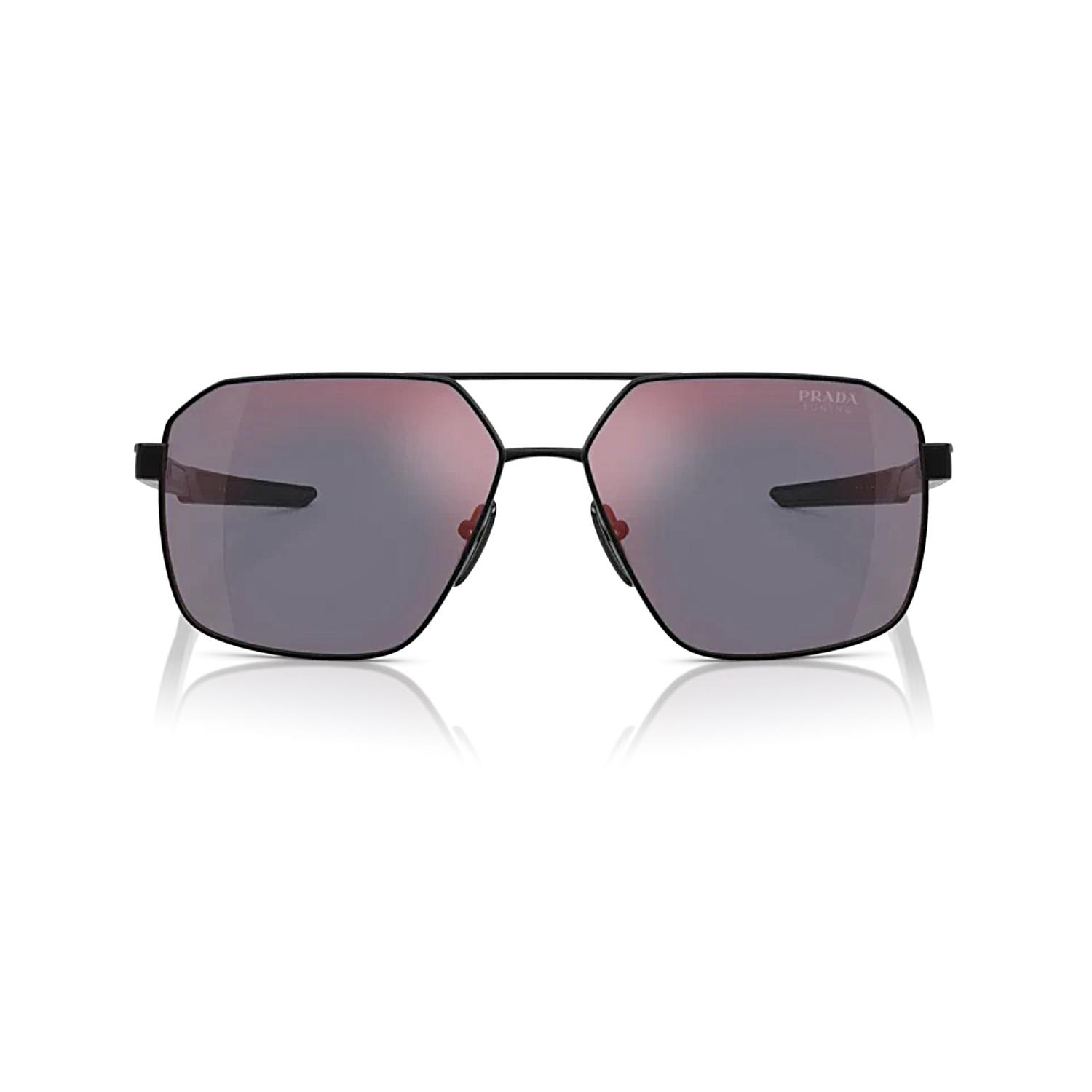Prada PS 55WS 1B01OA 60 Linea Rossa Erkek Geometrik Siyah Metal Güneş Gözlüğü