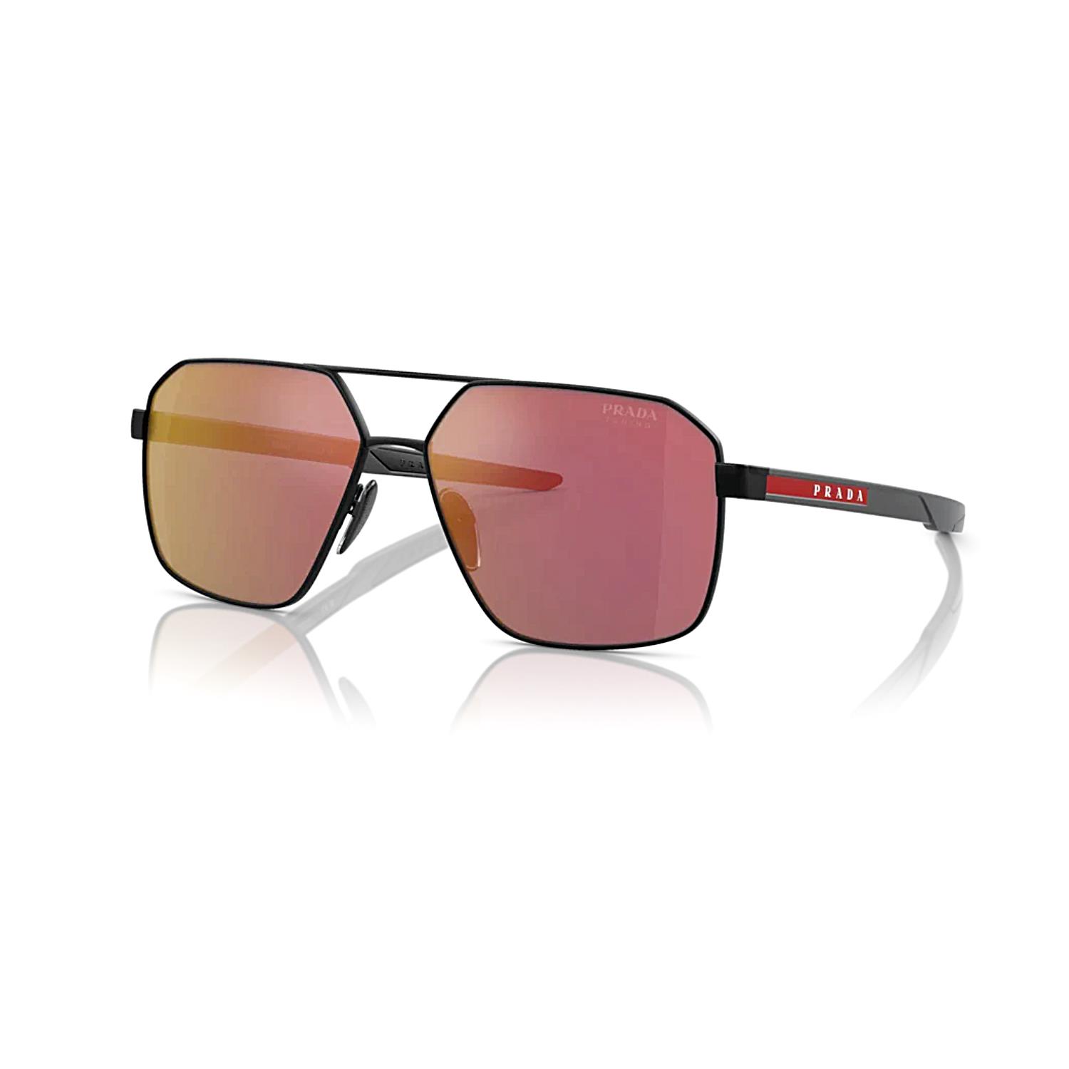 Prada PS 55WS 1B01OA 60 Linea Rossa Erkek Geometrik Siyah Metal Güneş Gözlüğü