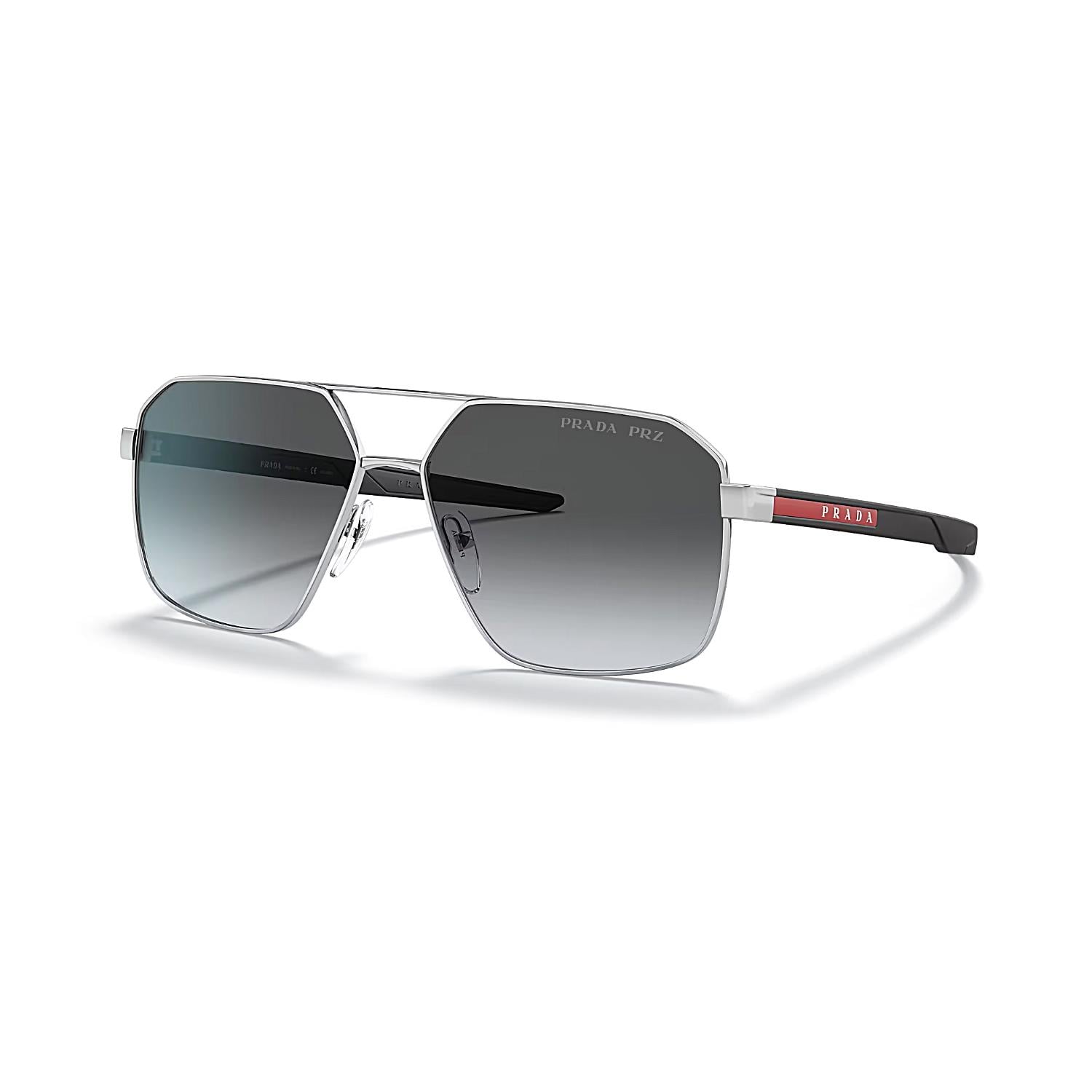Prada PS 55WS 1BC06G 60 Linea Rossa Erkek Geometrik Gümüş Metal Güneş Gözlüğü