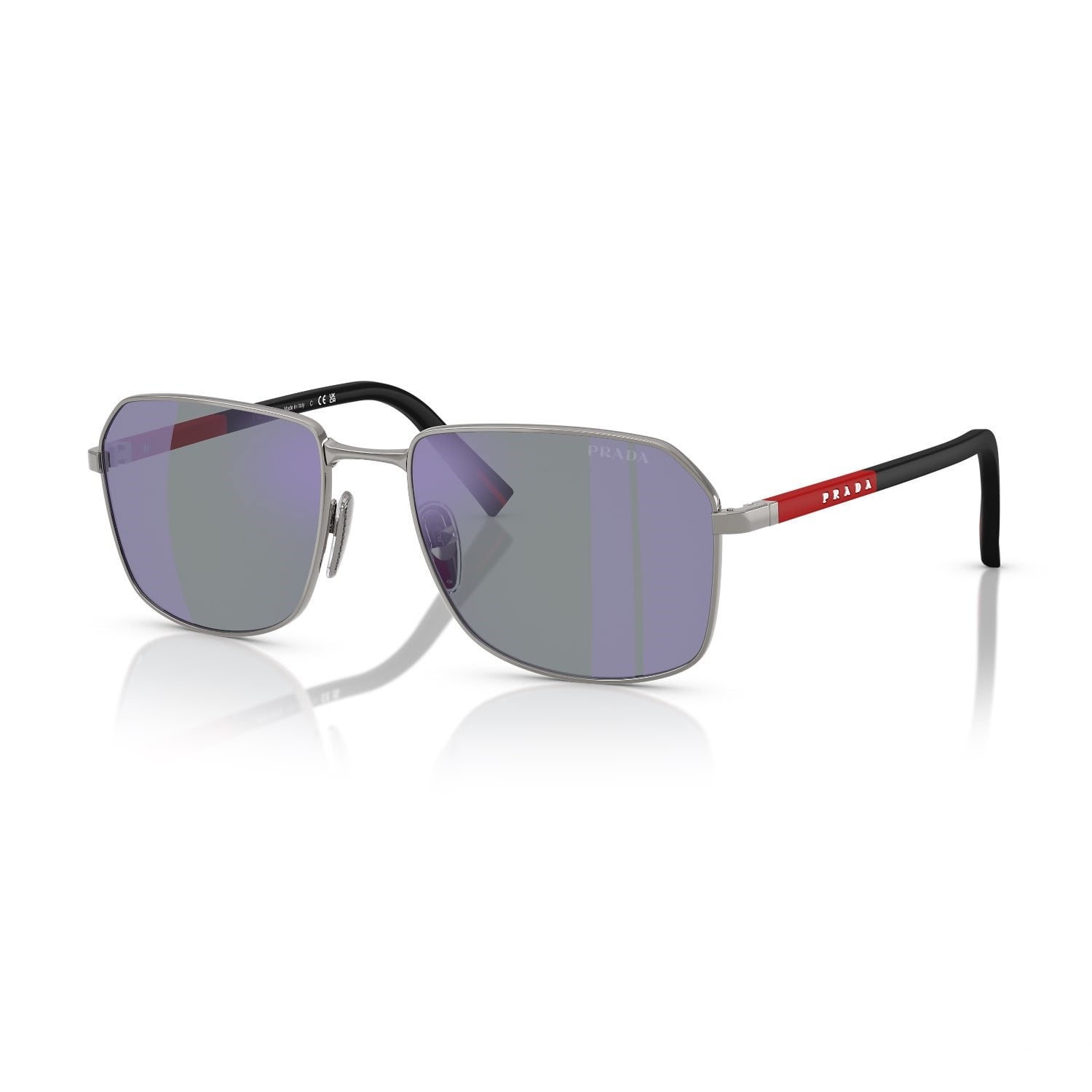 Prada PS A51S 5AV10J 57 Linea Rossa Erkek Aynalı Geometrik Gun Metal Güneş Gözlüğü