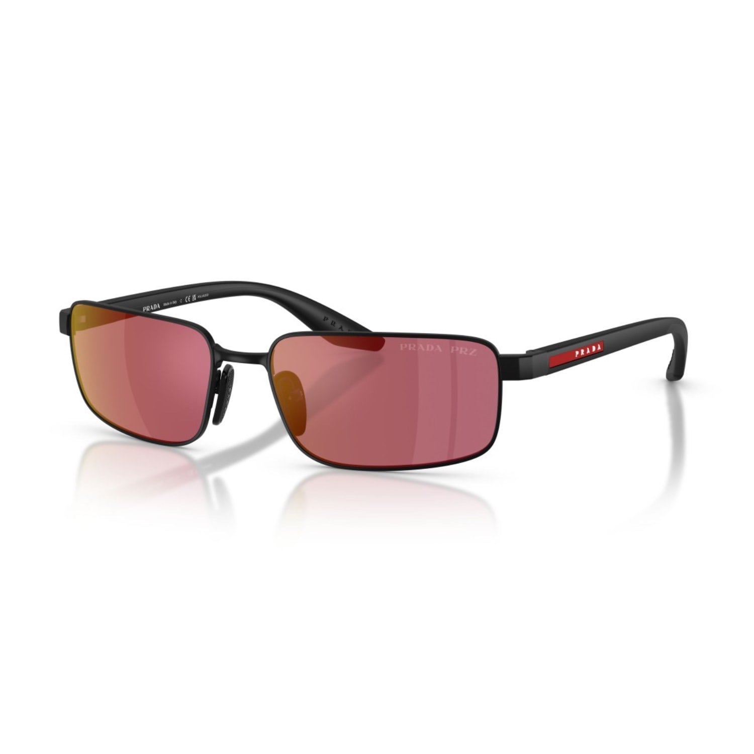 Prada PS B54S 1BO07A 59 Linea Rossa Erkek Polarize Dikdörtgen Aynalı Siyah Metal Güneş Gözlüğü