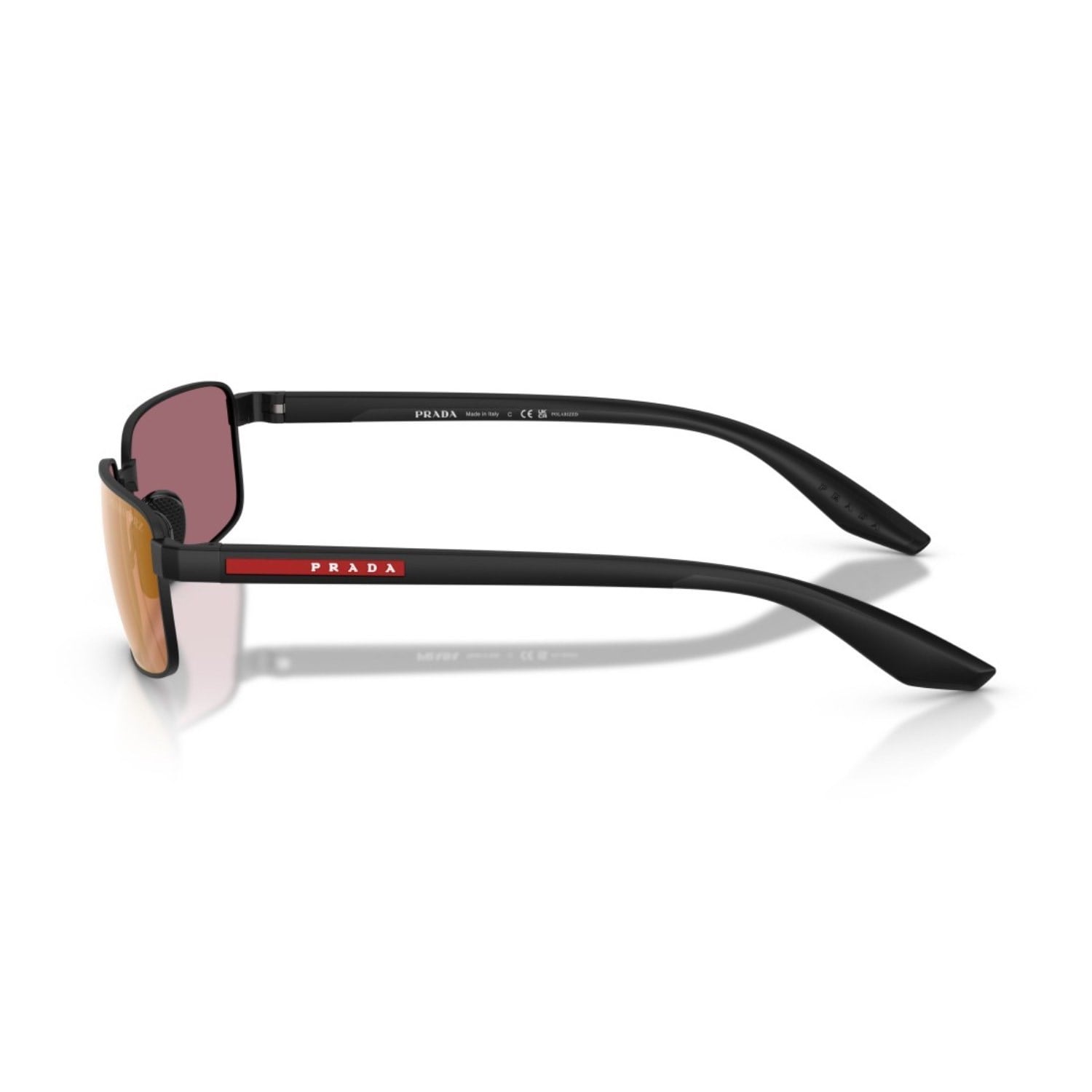 Prada PS B54S 1BO07A 59 Linea Rossa Erkek Polarize Dikdörtgen Aynalı Siyah Metal Güneş Gözlüğü