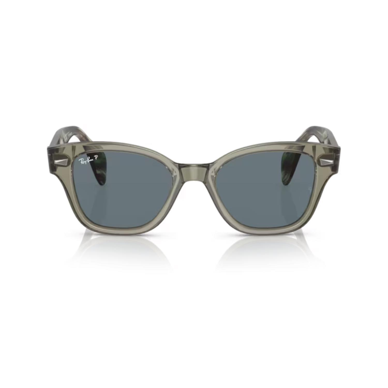 Ray-Ban RB 0880S 66353R 52 Polarize Unisex Kare Şeffaf Yeşil Kemik Güneş Gözlüğü
