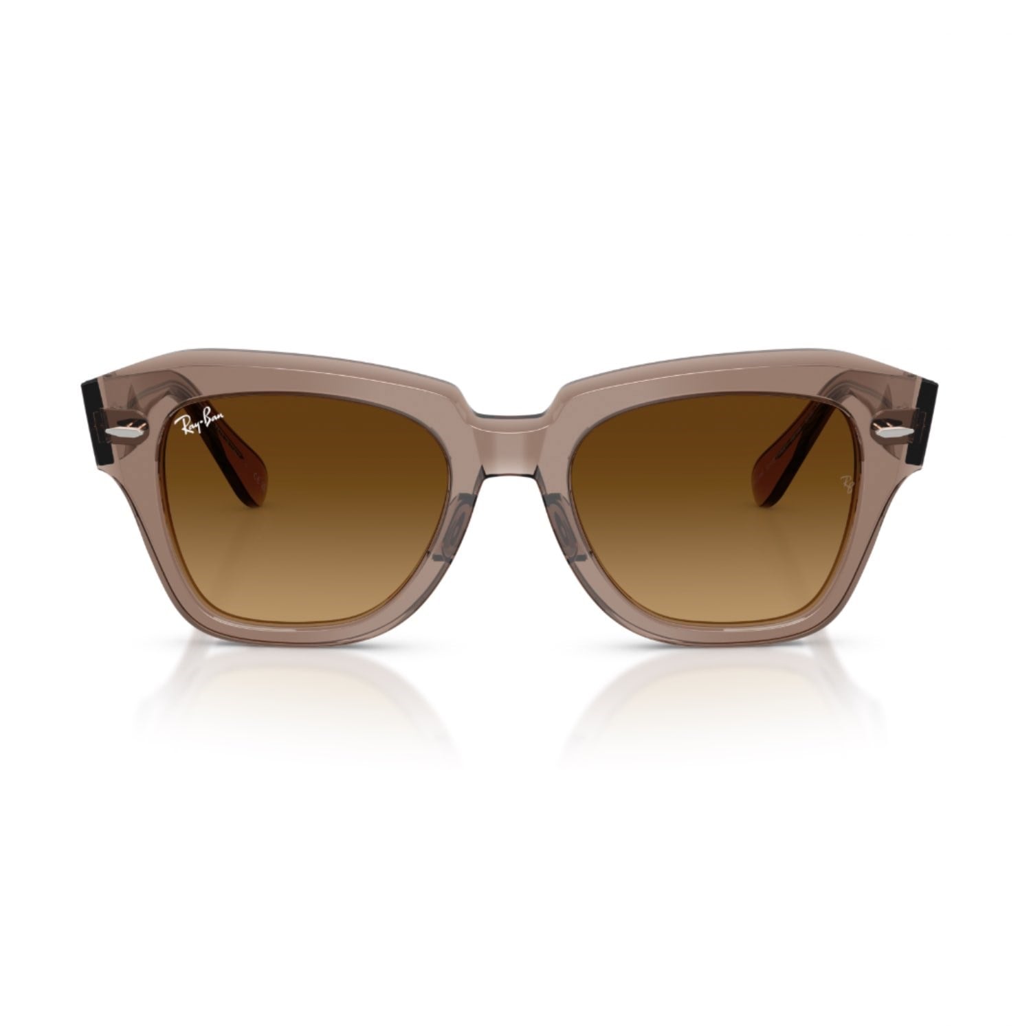 Ray-Ban RB 2186 682785 49 State Street Unisex Kare Şeffaf Kahverengi Kemik Güneş Gözlüğü