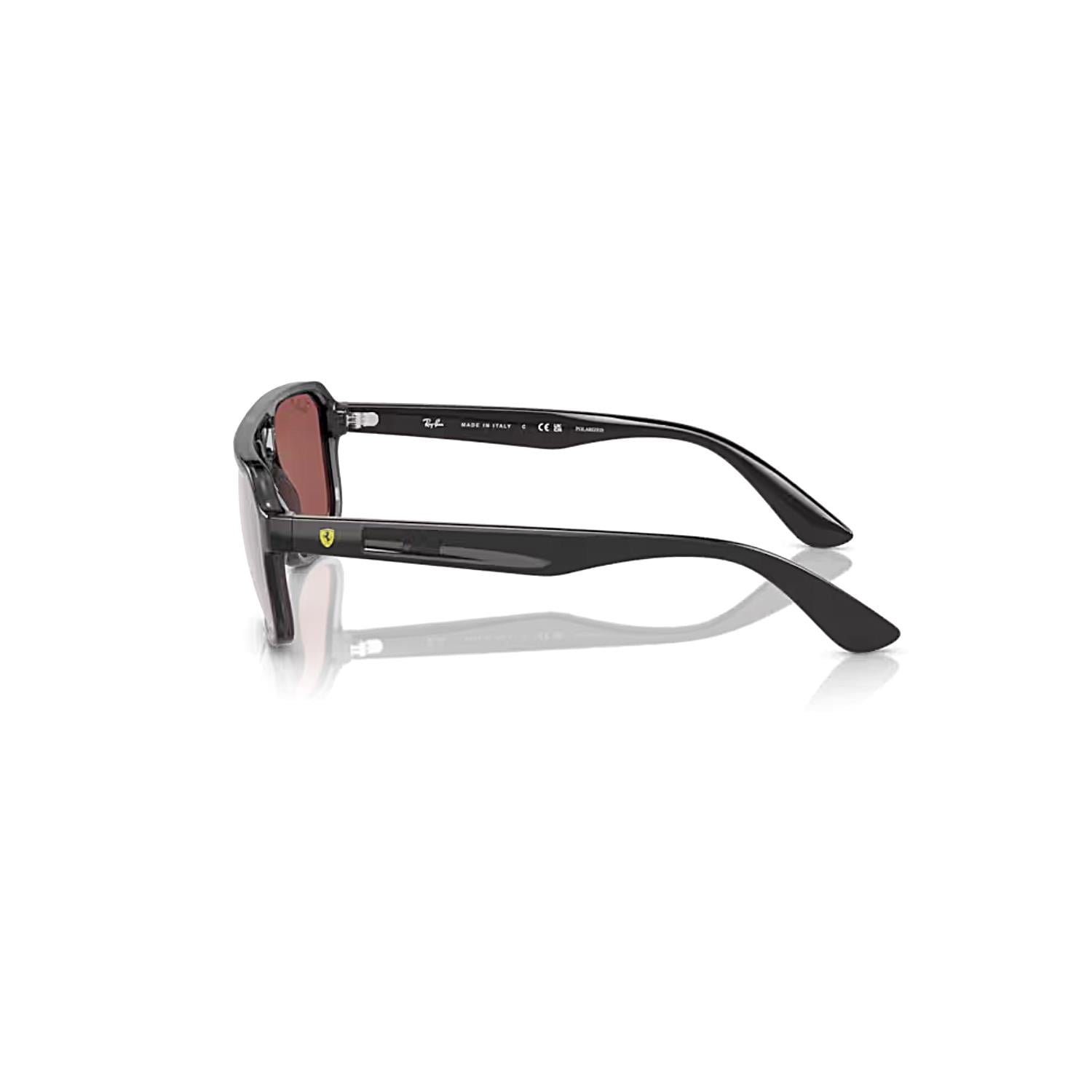 Ray-Ban RB 4414M F691H2 58 Scuderia Ferrari Polarize Aynalı Unisex Geometrik Şeffaf Gri Kemik Güneş Gözlüğü