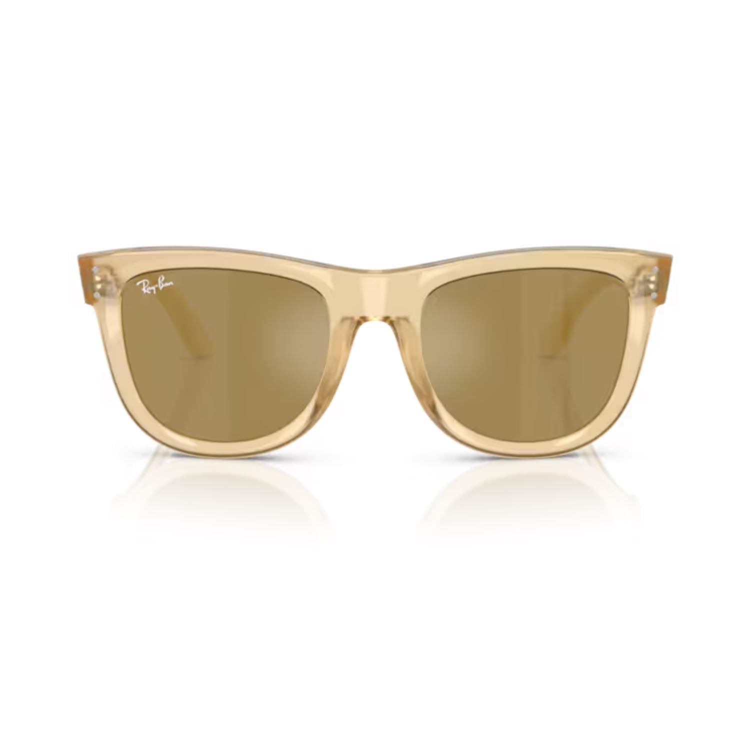 Ray-Ban RBR 0502S 68215A 50 Wayfarer Reverse Aynalı Unisex Kare Şeffaf Sarı Kemik Güneş Gözlüğü
