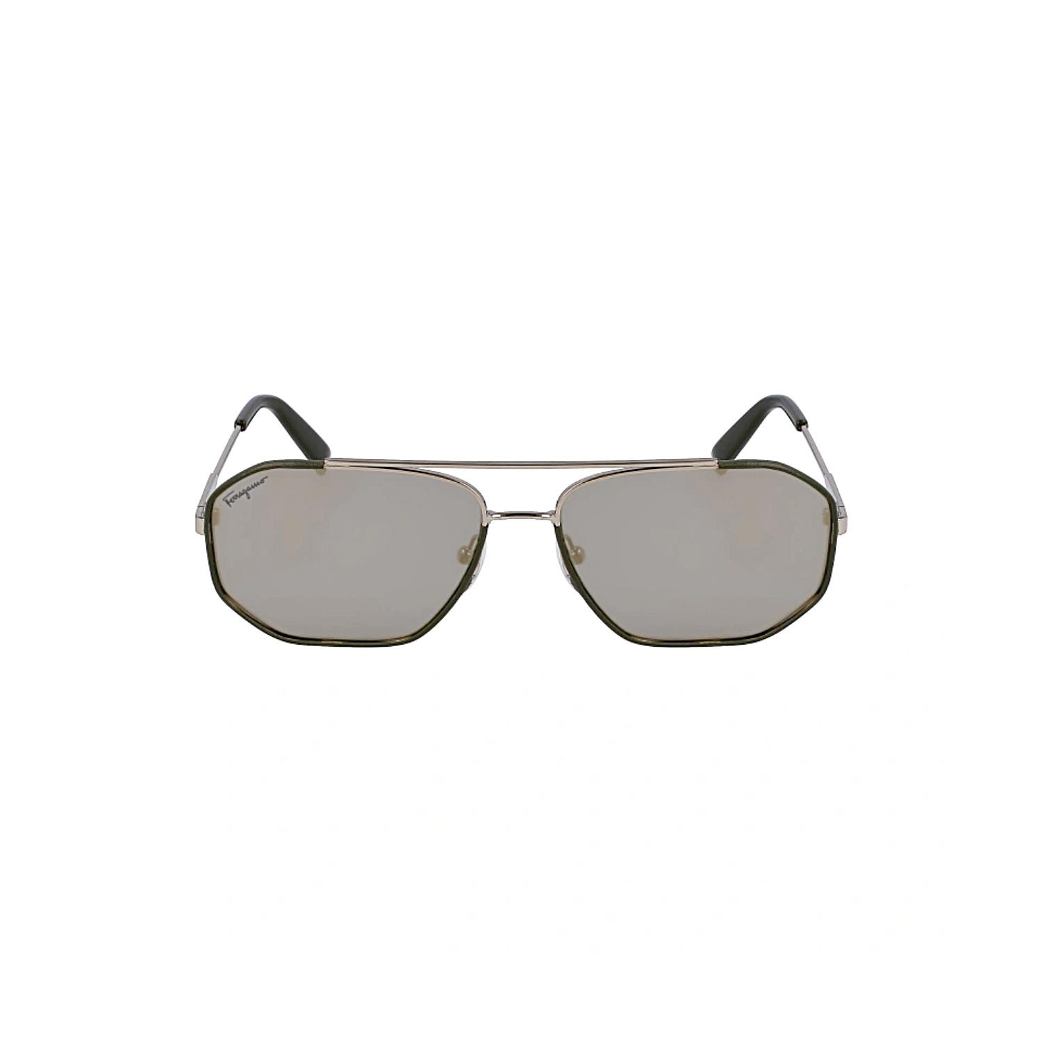 Salvatore Ferragamo SF 303SL 726 60 Erkek Aynalı Geometrik Koyu Yeşil Metal Güneş Gözlüğü 