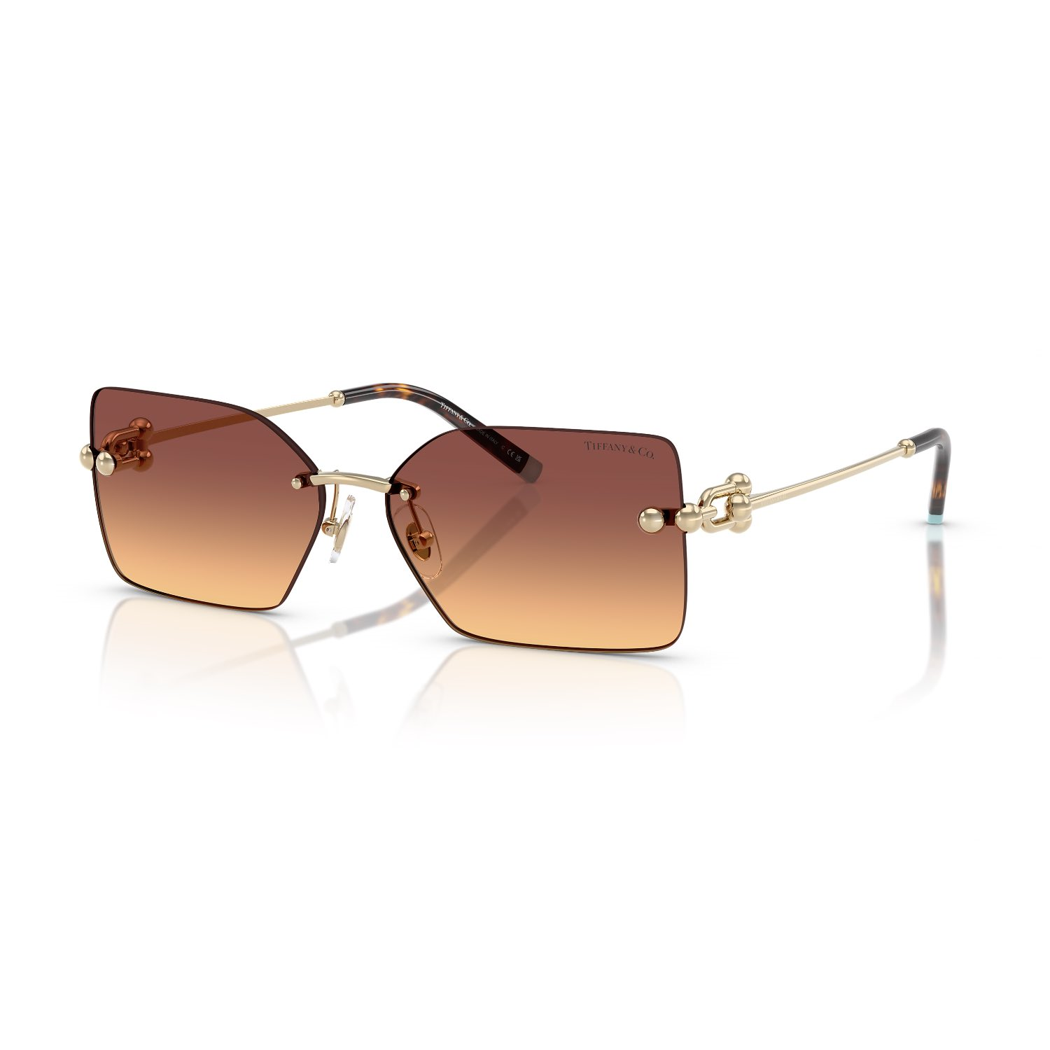 Tiffany Co. TF 3088 618978 59 Unisex Dikdörtgen Degrade Altın Metal Güneş Gözlüğü
