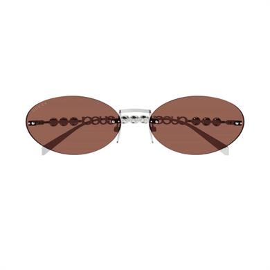 Gucci GG 1922S 002 62 Kadın Oval Gri Metal Güneş Gözlüğü