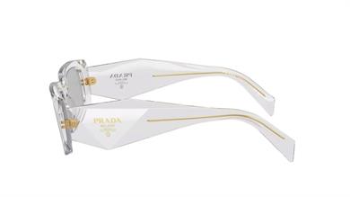 Prada PR 17WS 12R30B 49 Unisex Dikdörtgen Şeffaf Gri Kemik Güneş Gözlüğü