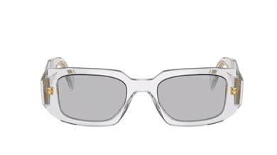 Prada PR 17WS 12R30B 49 Unisex Dikdörtgen Şeffaf Gri Kemik Güneş Gözlüğü