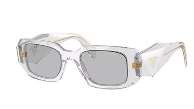 Prada PR 17WS 12R30B 49 Unisex Dikdörtgen Şeffaf Gri Kemik Güneş Gözlüğü
