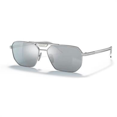 Prada PR 58YS 1BC02R 57 Aynalı Erkek  Dikdörtgen Gri Metal Güneş Gözlüğü