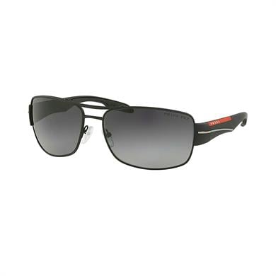 Prada PS 53NS DG05W1 65 Linea Rossa Polarize Erkek Dikdörtgen Siyah Metal Güneş Gözlüğü