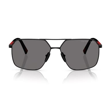 Prada PS A50S 1BO02G 60 Linea Rossa Erkek Polarize Geometrik Siyah Metal Güneş Gözlüğü