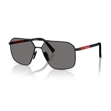 Prada PS A50S 1BO02G 60 Linea Rossa Erkek Polarize Geometrik Siyah Metal Güneş Gözlüğü