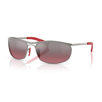 Ray-Ban RB 3819M F0017A 62 Scuderia Ferrari Unisex Polarize Oval Gri Aynalı Metal Güneş Gözlüğü