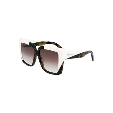 Salvatore Ferragamo SF1060S 341 55 Kadın Kelebek Kırçıllı Yeşil Bej Kemik Güneş Gözlüğü