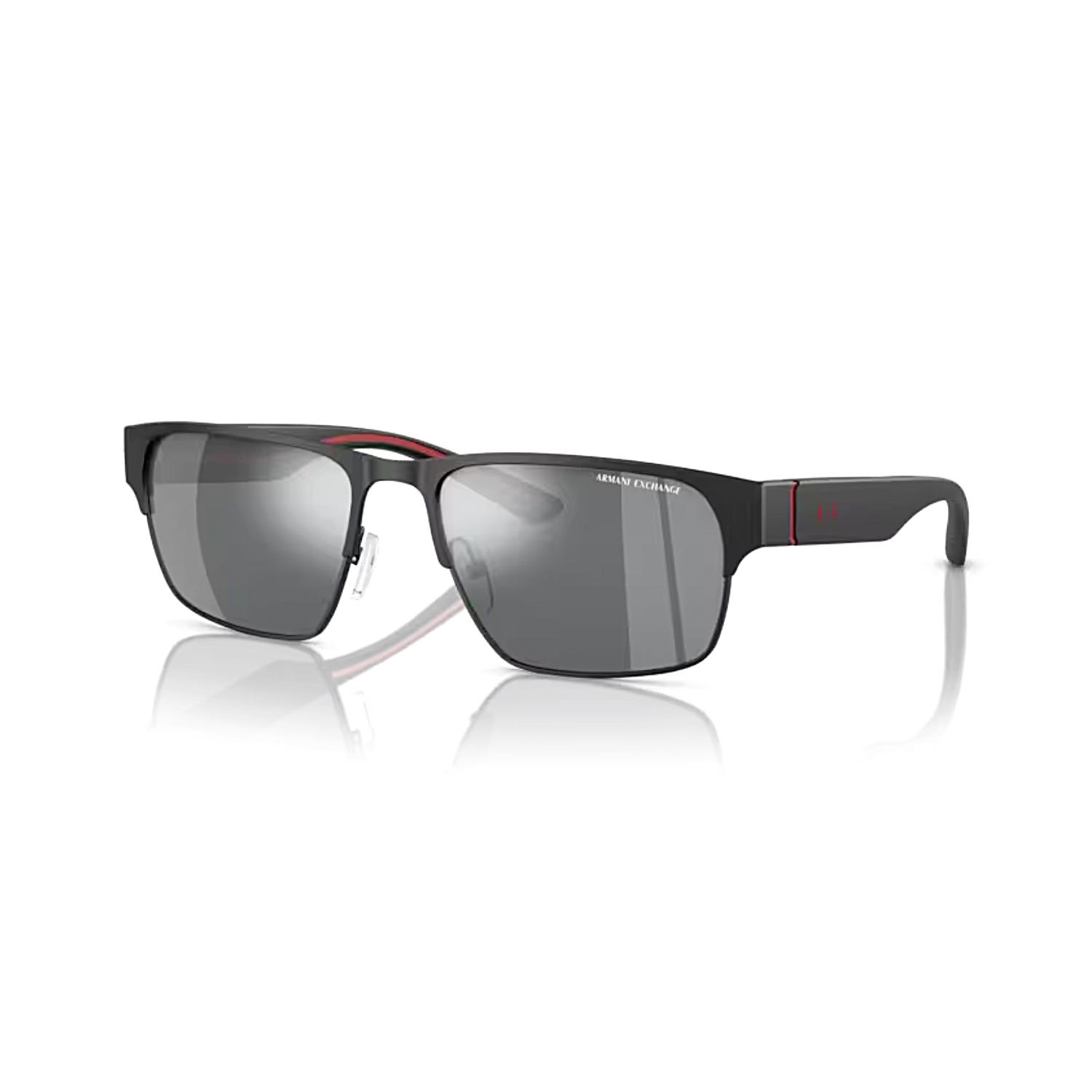 Armani Exchange AEX 2046S 60006G 57 Aynalı Erkek Dikdörtgen Mat Siyah Metal Güneş Gözlüğü