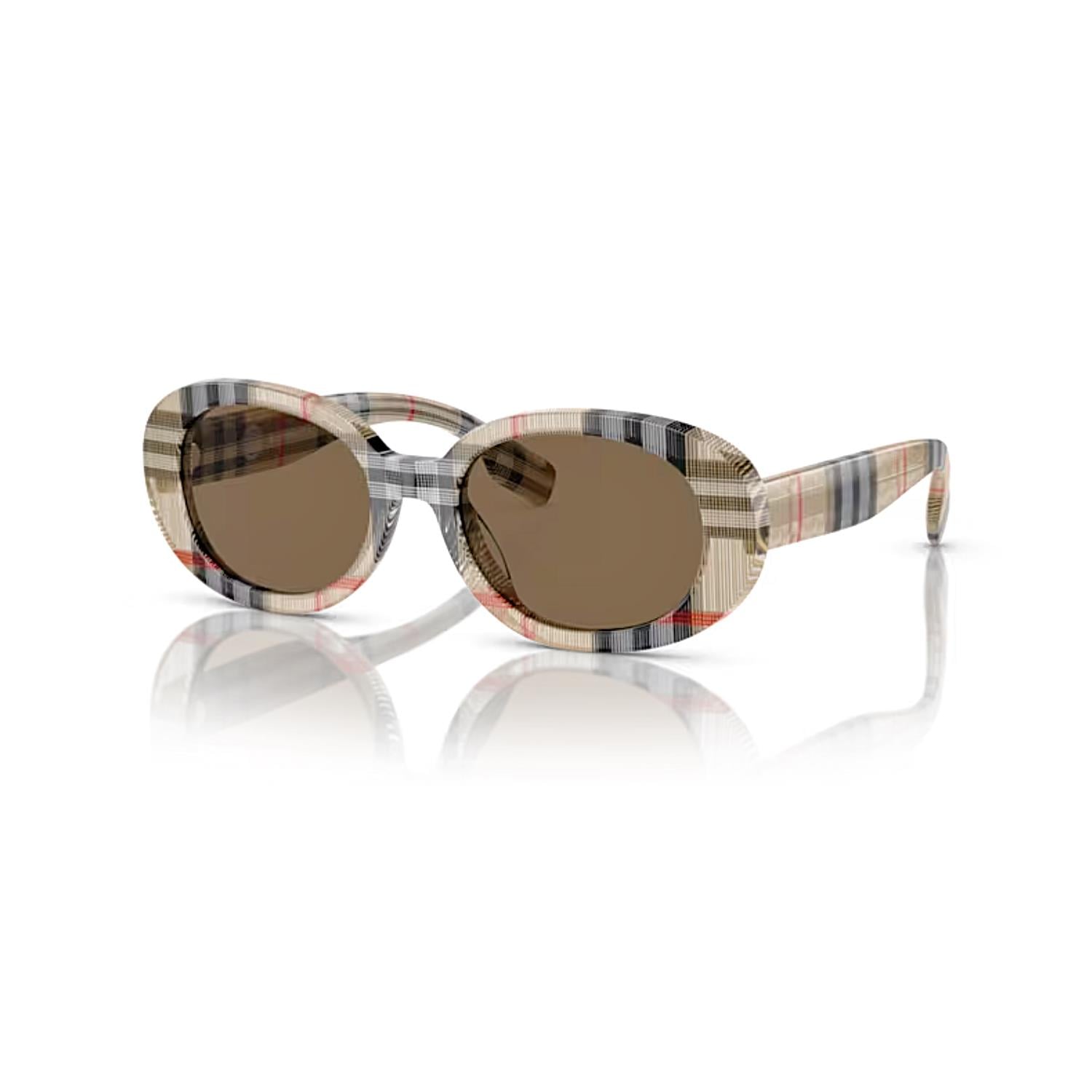 Burberry Junior OJB4339 377873 48 Çocuk Oval Bej Ekose Desenli Kemik Güneş Gözlüğü