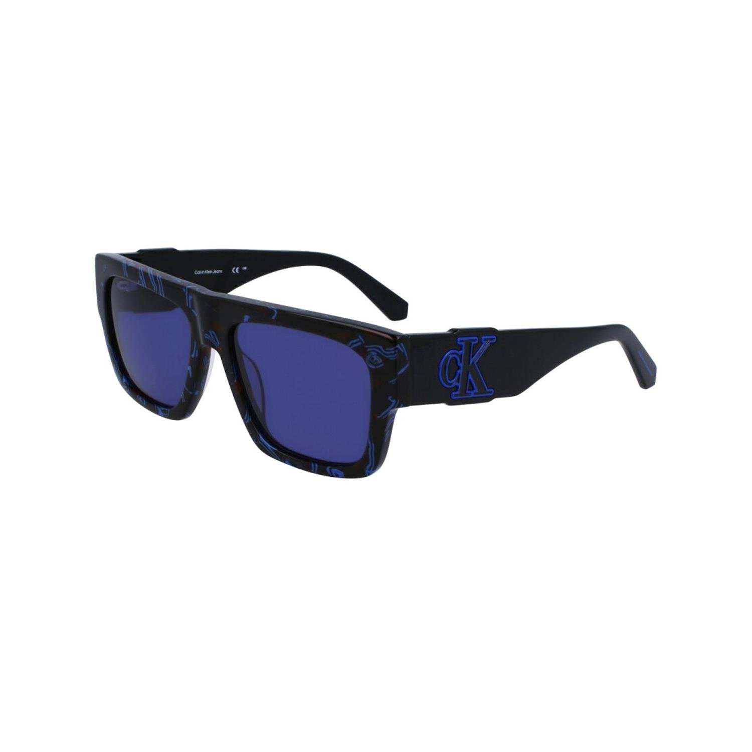 Calvin Klein CKJ 23654S 400 56 Unisex Siyah Mavi Desenli Kemik Güneş Gözlüğü