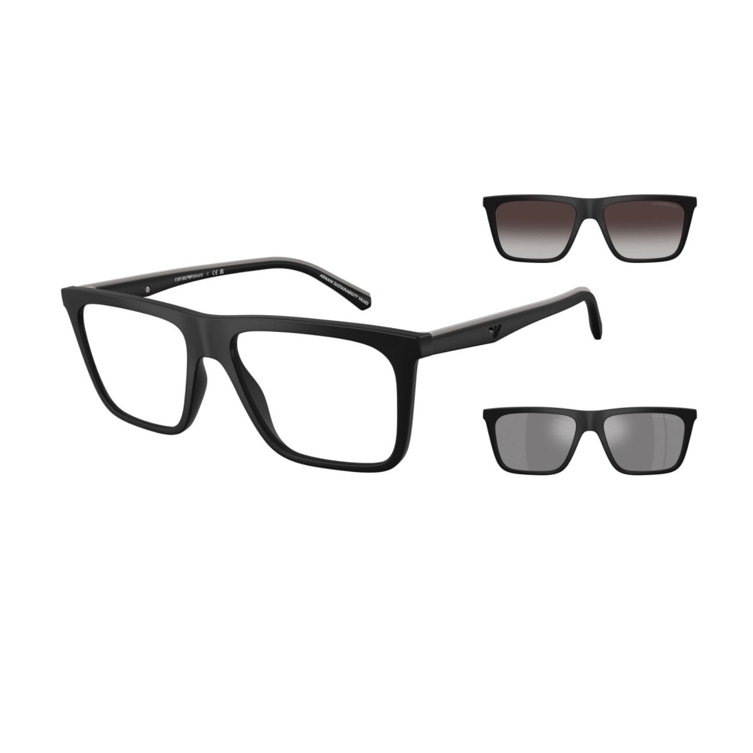 Emporio Armani EA 4258 50011W 54 Erkek Kare Aynalı Klipsli Siyah Kemik Güneş Gözlüğü