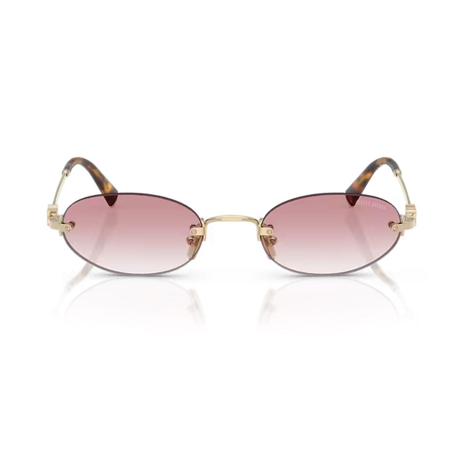 MIU MIU A54S ZVN70O 51 Kadın Oval Gold Metal Güneş Gözlüğü