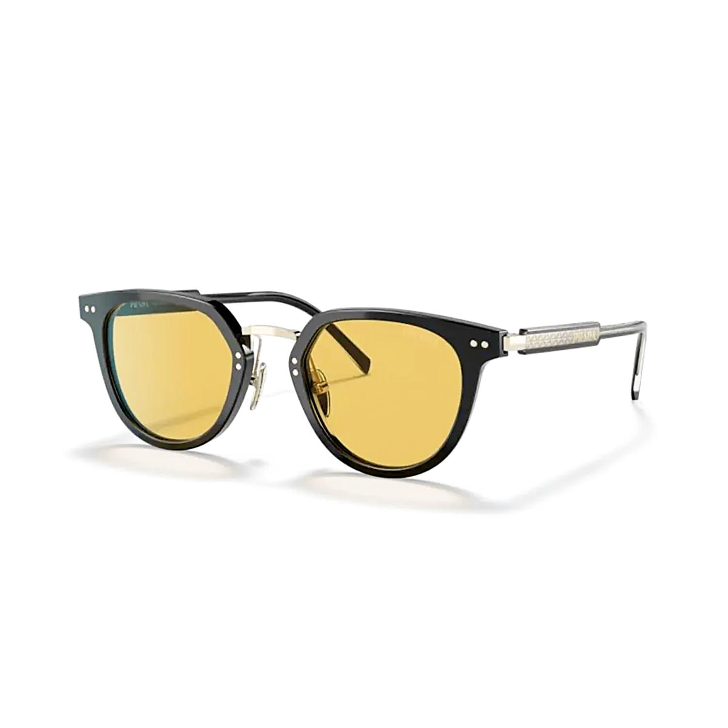 Prada PR 17YS AAVO7M 49 Unisex Oval Siyah Kemik Güneş Gözlüğü