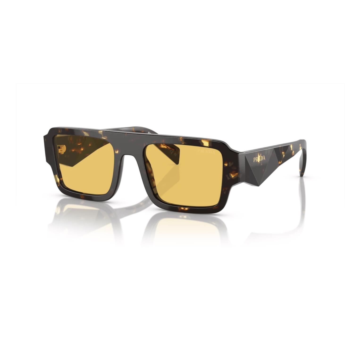 Prada PR A05S 16010C 53 Unisex Dikdörtgen Kırçıllı Kahverengi Kemik Güneş Gözlüğü