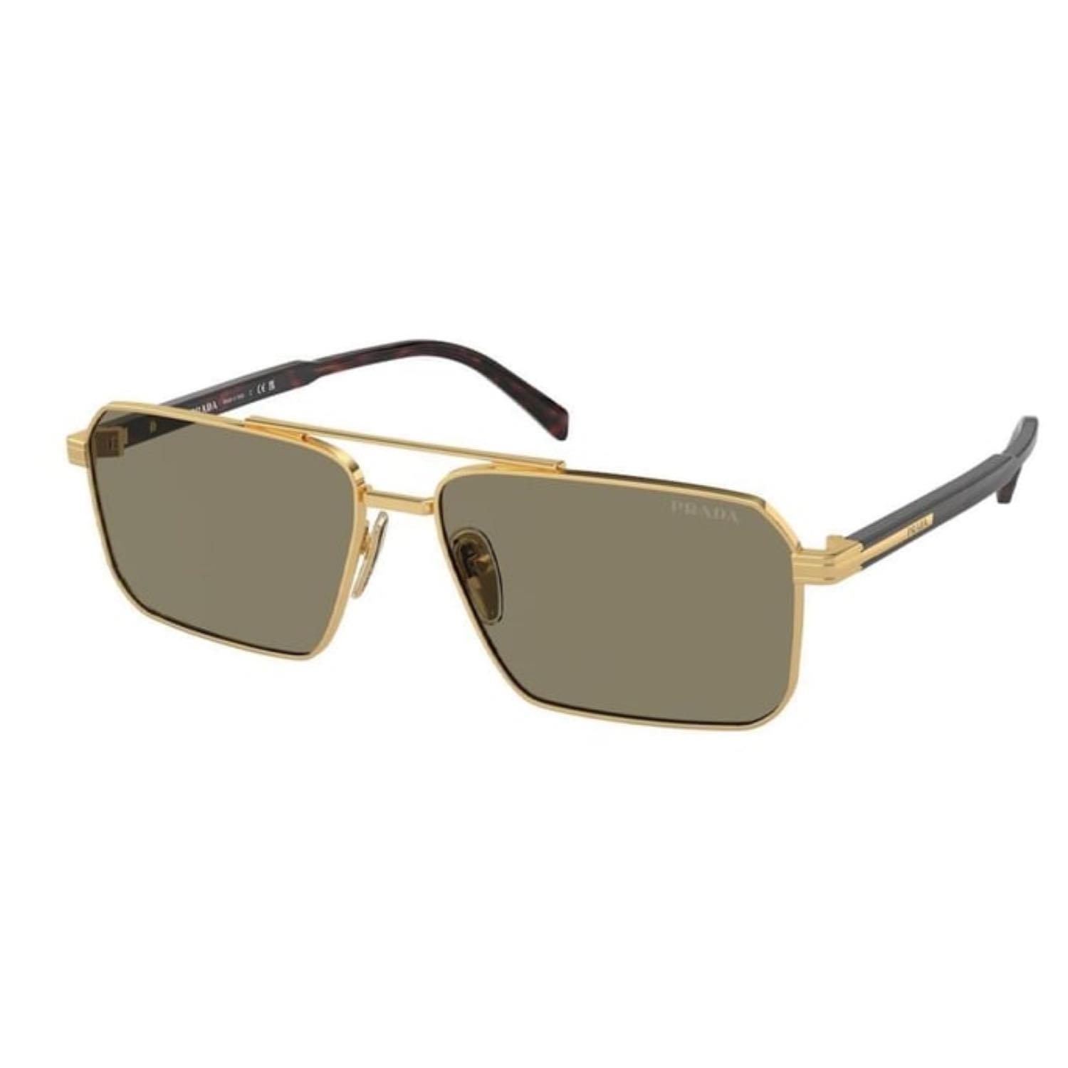 Prada PR A57S 5AK90F 58 Erkek Dikdörtgen Gold Metal Güneş Gözlüğü