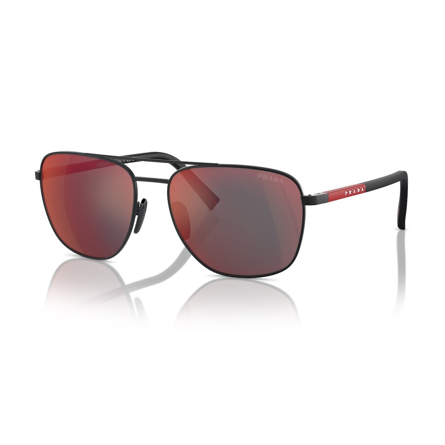 Prada PS 54ZS DG008F 60 Linea Rossa Erkek Aynalı Geometrik Siyah Metal Güneş Gözlüğü