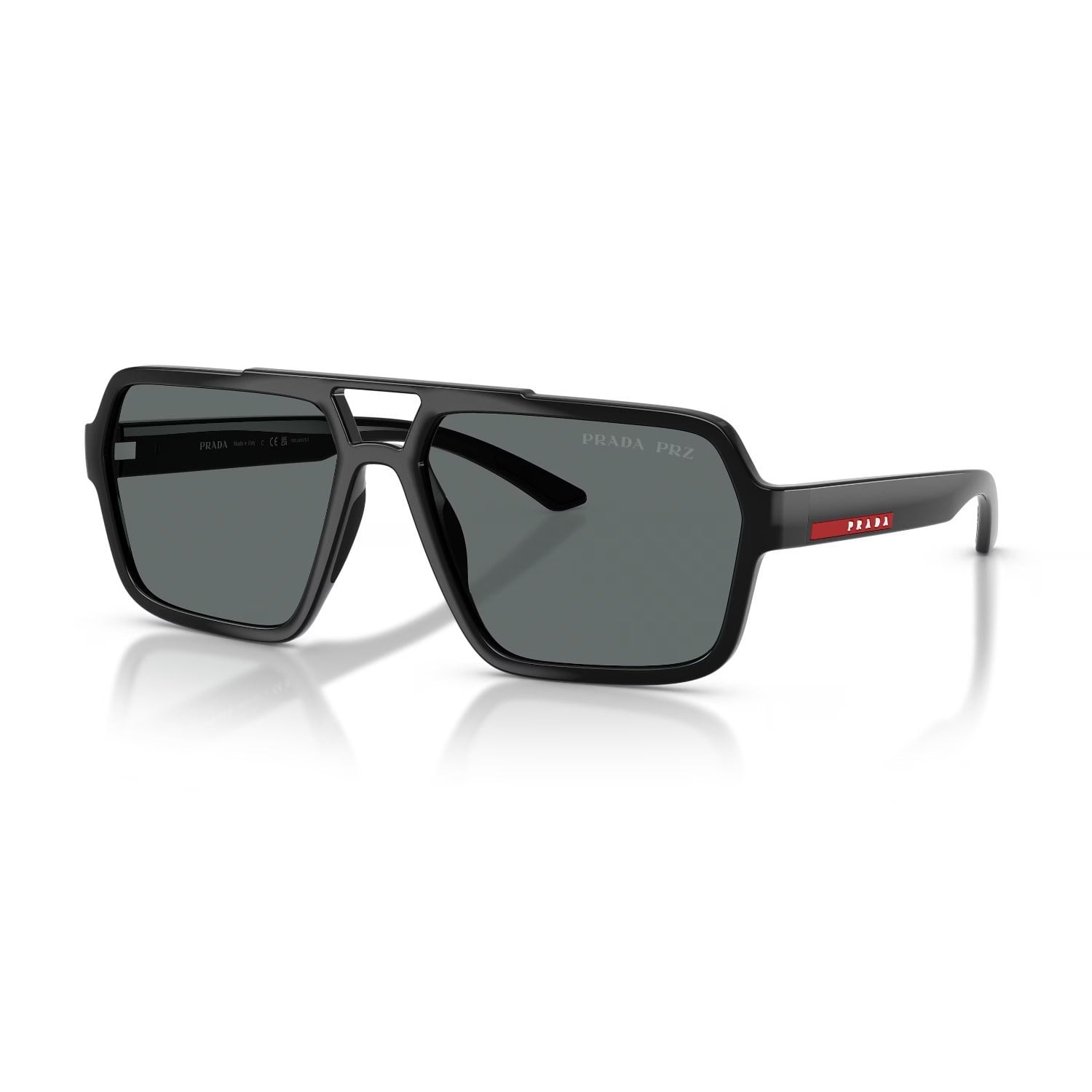 Prada PS A06S 1AB02G 59 Linea Rossa Erkek Polarize Geometrik Siyah Kemik Güneş Gözlüğü