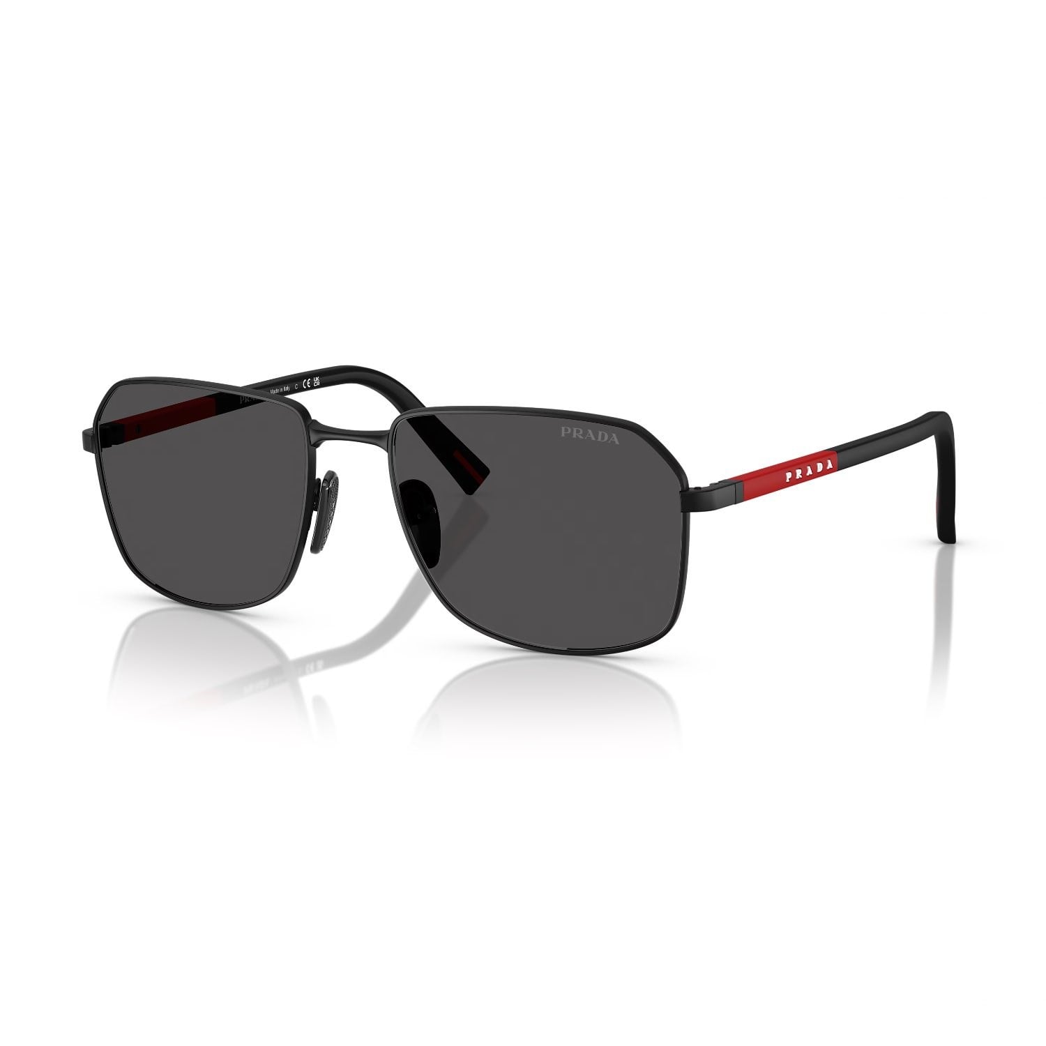 Prada PS A51S 1BO06F 57 Linea Rossa Erkek Geometrik Siyah Metal Güneş Gözlüğü