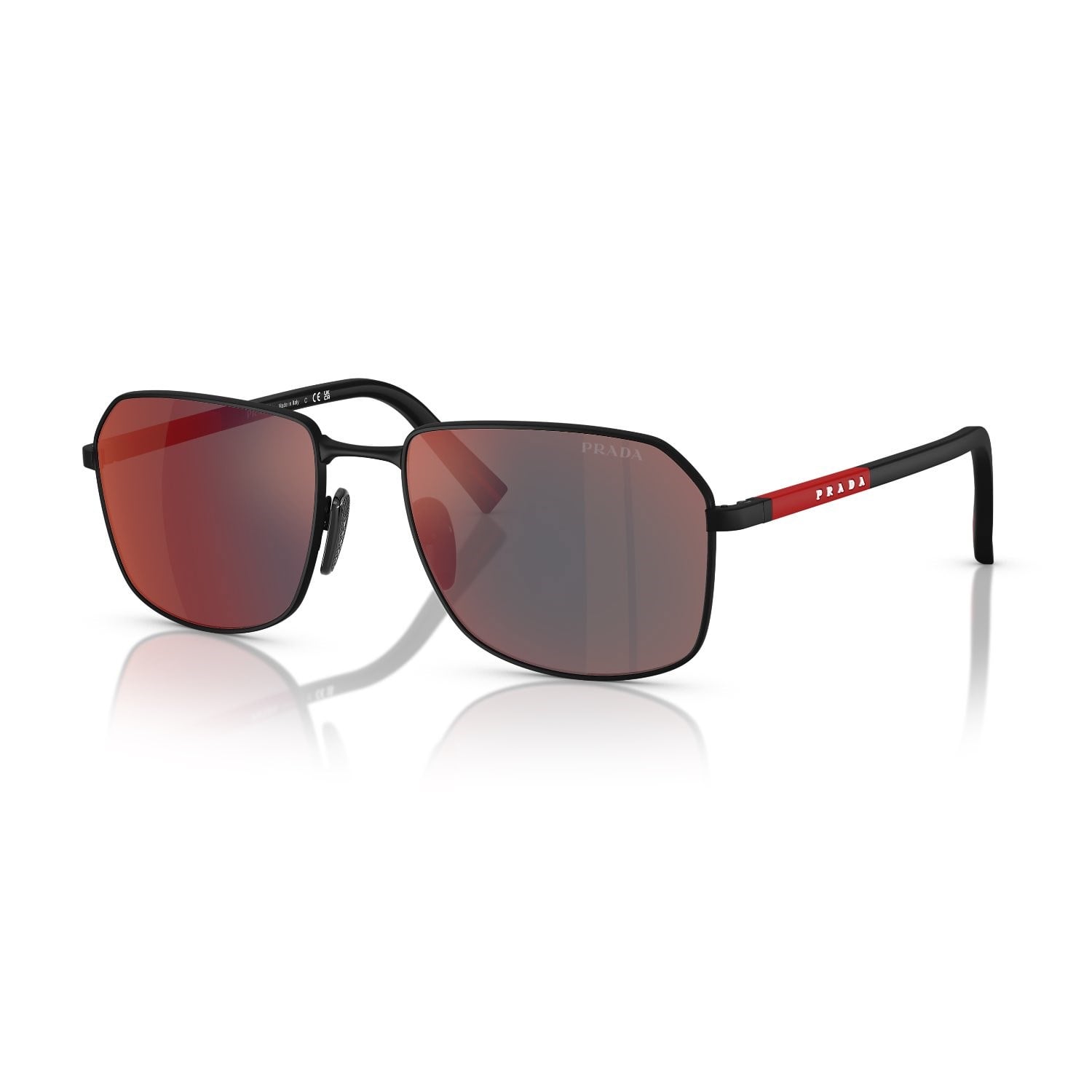 Prada PS A51S DG008F 57 Linea Rossa Erkek Geometrik Aynalı Siyah Metal Güneş Gözlüğü