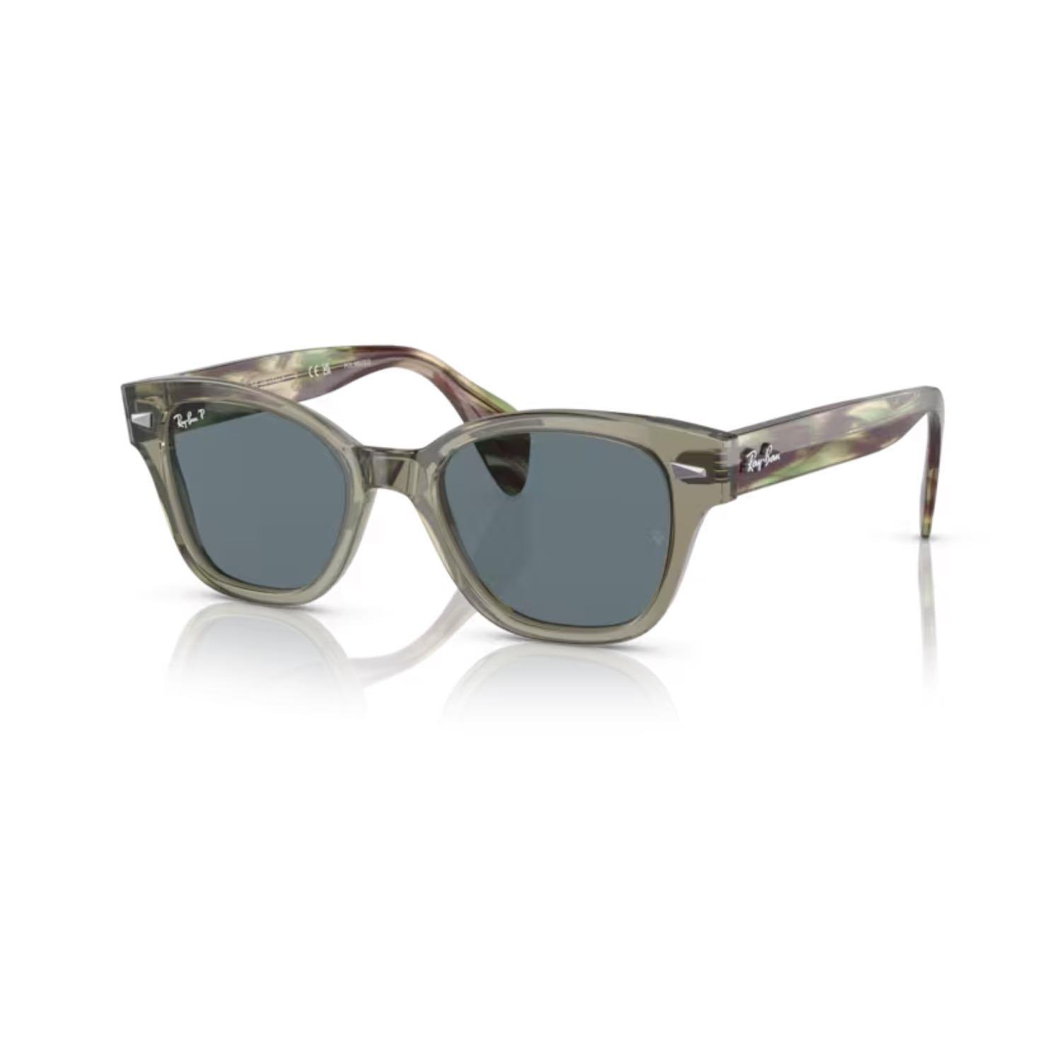 Ray-Ban RB 0880S 66353R 52 Polarize Unisex Kare Şeffaf Yeşil Kemik Güneş Gözlüğü