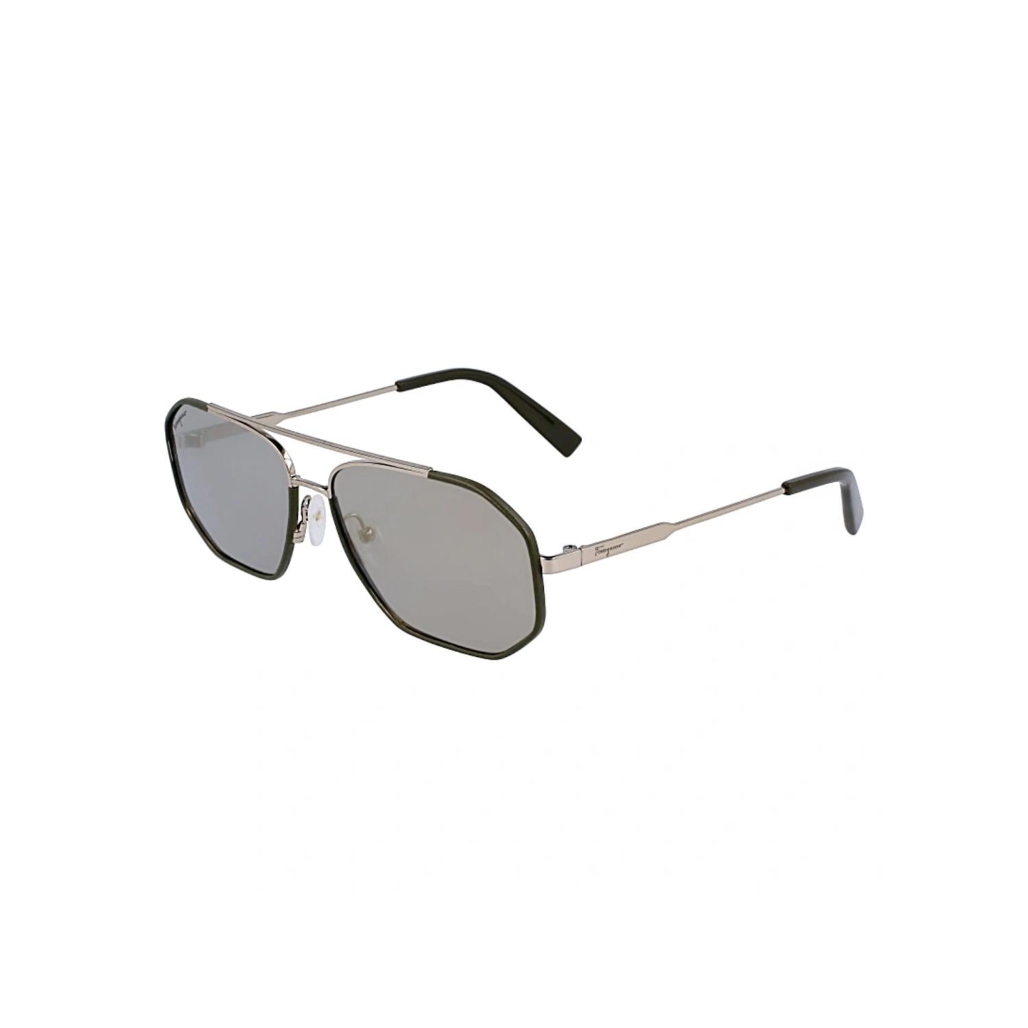 Salvatore Ferragamo SF 303SL 726 60 Erkek Aynalı Geometrik Koyu Yeşil Metal Güneş Gözlüğü 