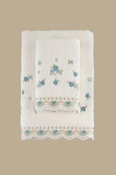 MELTEM NAKISLI 2LI HAVLU SETI KREM-MINT 30X50 50X80