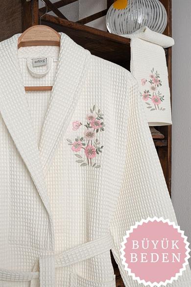 RUBY BÜYÜK BEDEN PIKE BORNOZ SETI KREM 3XL