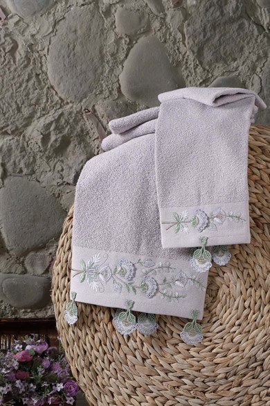 YILDIZ NAKISLI 2LI HAVLU SETI LILA 30X50 50X80