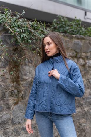 MAVİ KISA FERMUARLI CEKET