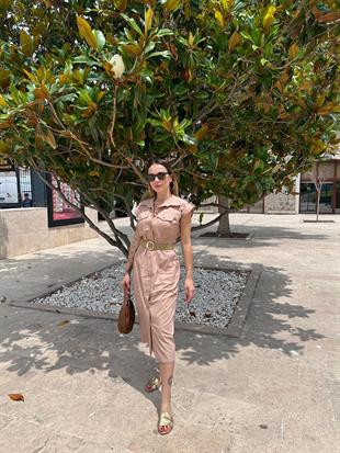 VİZON HASIR KEMERLİ ELBİSE